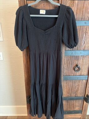 Nation LTD Black Square-Neck Puff Sleeve Midi Dress